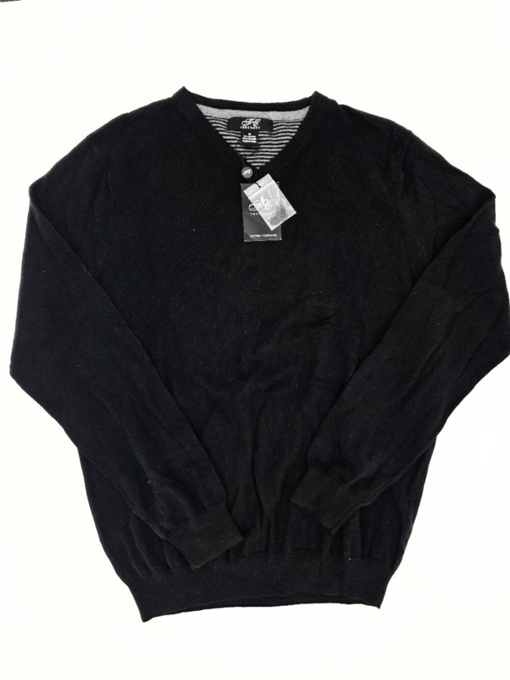 NWT Foxcroft Black V-Neck Sweater Cotton Cashmere Blend - Men's Size M